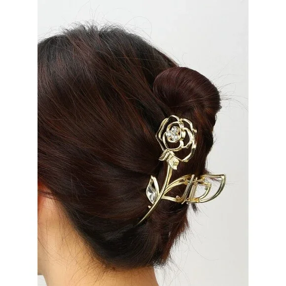NEW Rose Flower Metal Hair Clip Strong Claws Gold Beautiful Heavy Duty Classic - Picture 5 of 10